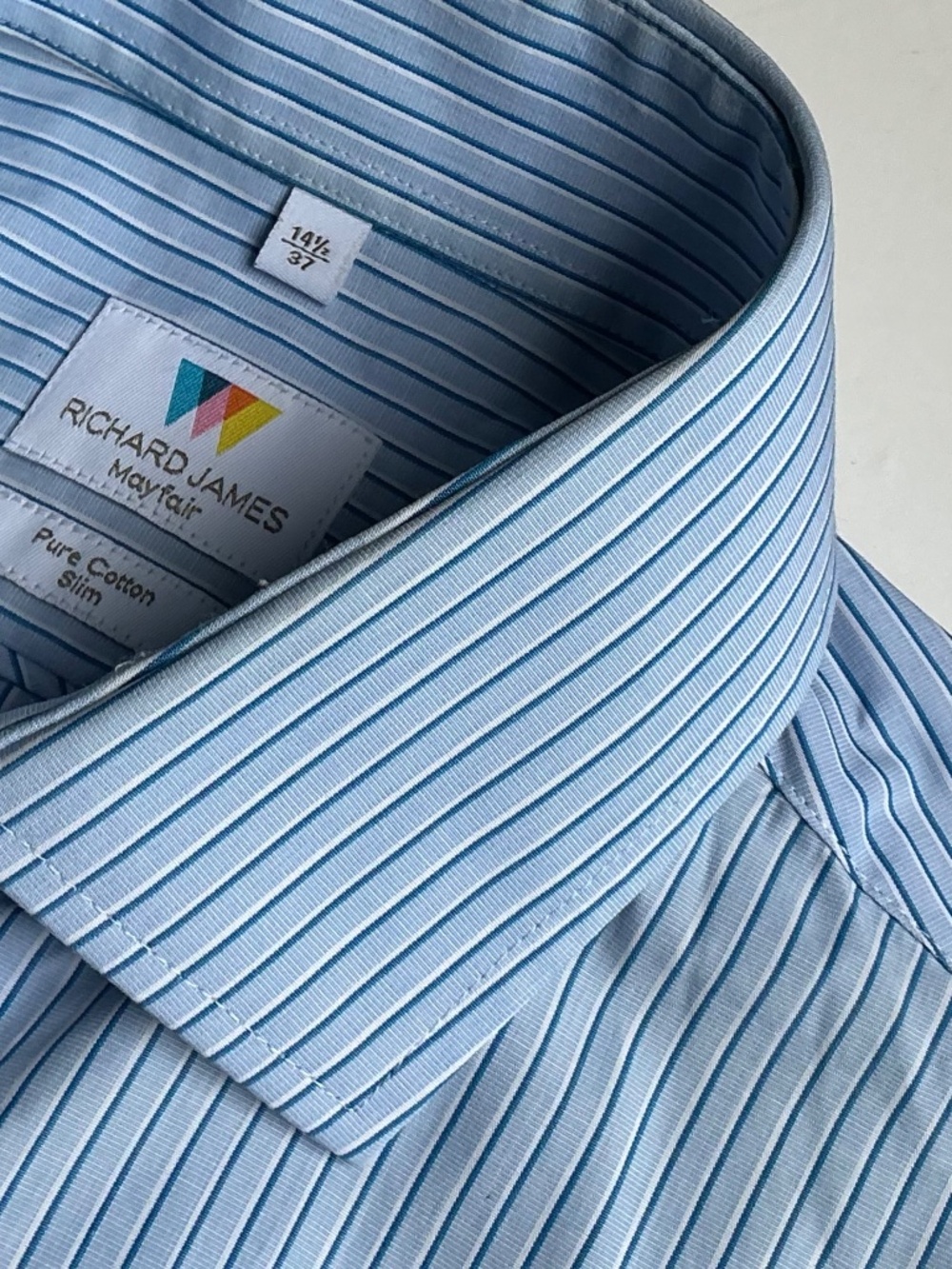 Richard James  , Mayfair slim blue striped pure cotton shirt Sz 14 1/2~37